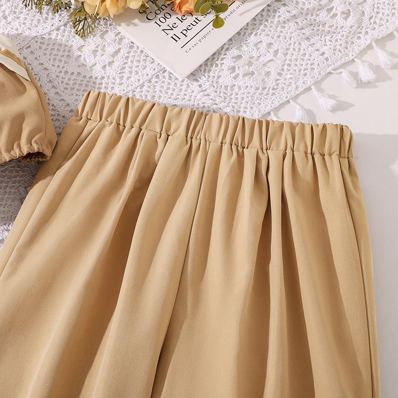 Новый летний костюм для девочек с подтяжками и широкими брюками с высокой талией, повседневный костюм для детей 8-12 лет