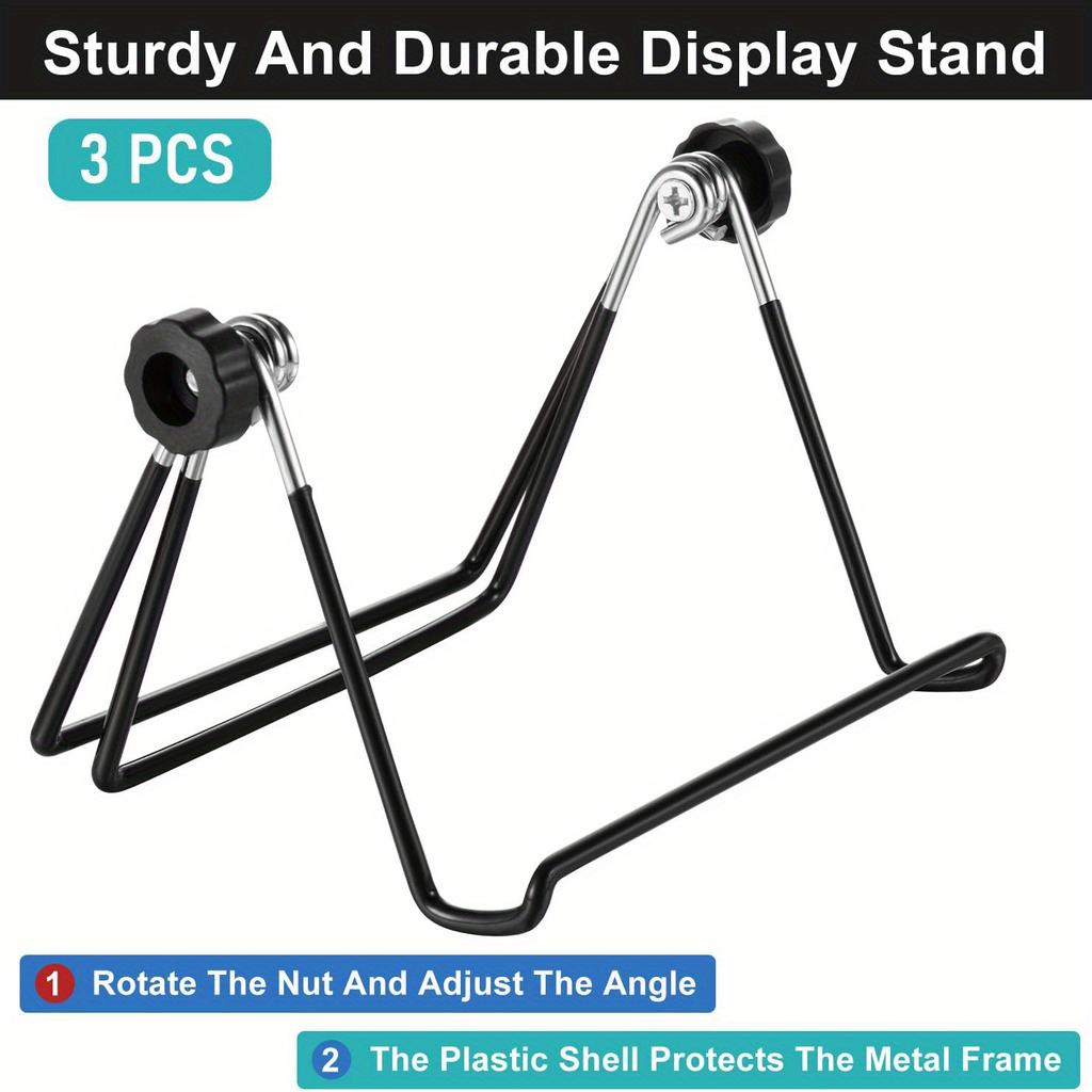 3 Piece Plate Holder Easel, Photo Frame Holder, Adjustable Foldable Tablet Iron Display Stand for Displaying Photos, Plates, Recipes