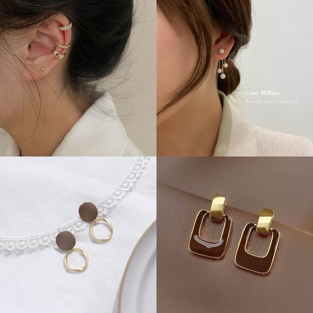 Korean Style Earrings With Classic Metal And Pearl Accents For Women
