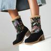 Fashion Retro Flower Printed Snow Boots for Women's Winter Flock Warm Plush Slip-on Anti Slip Thick Bottom Chunky Heel Goth Cotton Shoe