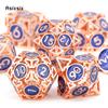 7 Pcs  Copper Blue Metal Dice Circular Hollow Metal Polyhedral Dice Set Suitable for Role-Playing RPG  Board Game Card Game
