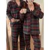 2colors Christmas Lovers Simple Plaid Thicken Stripe Couple Long Sleeve Pajama Set Women Loose Winter Vintage Sleepwear