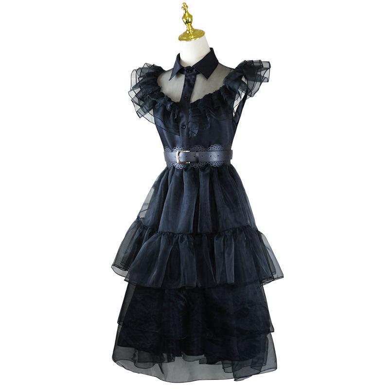 Adams Family Wednesday Dance Dress Cosplay Costume Gothic Long Dress Halloween Role Play Outfit