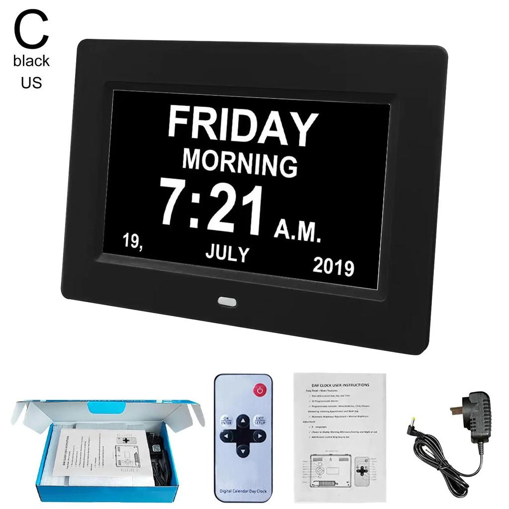 7-дюймовый большой экран, цифровой календарь, часы на день, 8 языков, время, дата, месяц, год, часы для слабоумия для пожилых людей, старый Peo I5J8
