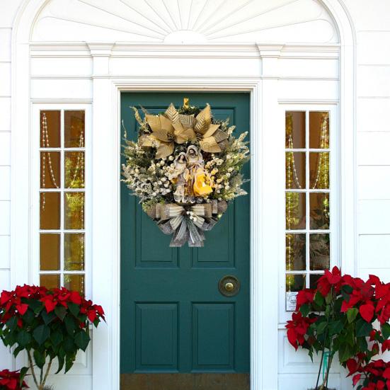 Венок Святого Семейства, рождественский венок с искусственными ягодами, шишкой, зимний религиозный венок на входную дверь с фигуркой Иисуса для дома