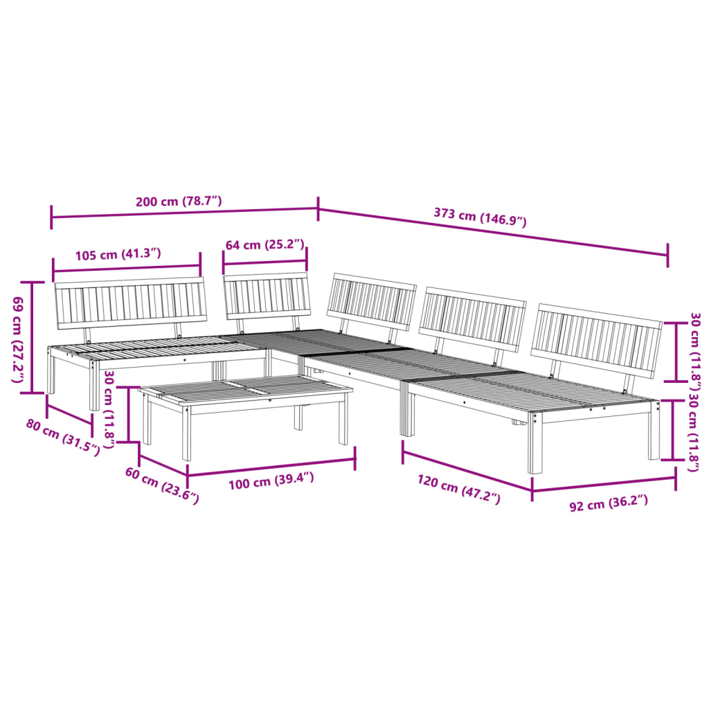 5 Piece Garden Sofa Set Made of Pallet Solid Acacia Wood