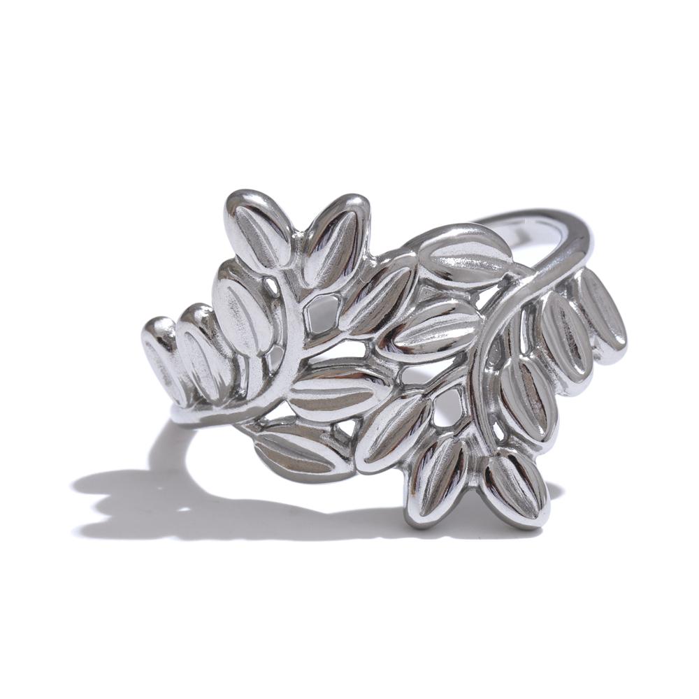 Yhpup Stainless Steel Metal Leaf Leaves Open Ring Trendy Fashion Daily Cheap Jewelry 18K PVD Plated Wholesale