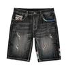 New American Denim Shorts Summer Retro Straight Mid-pants Ripped Print Five-point Pants