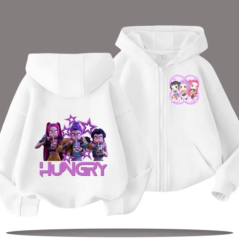 Белая забавная толстовка Kpop Devil Hunter Детская одежда для маленьких девочек и мальчиков Спортивная одежда Толстовка на молнии Детский повседневный топ