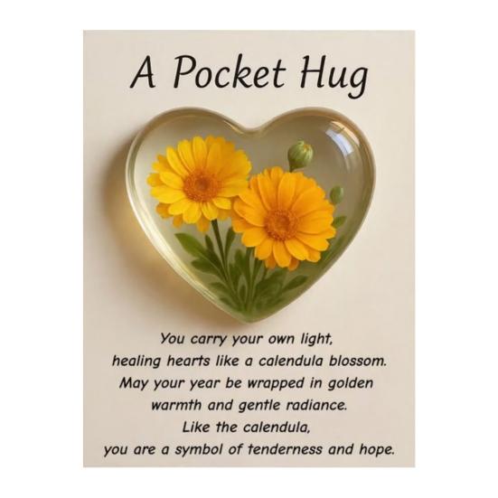 Birth Flower Pocket Hug with Healing Encouragement Poems Birth Flower Clear Heart Keepsake Portable Sentimental