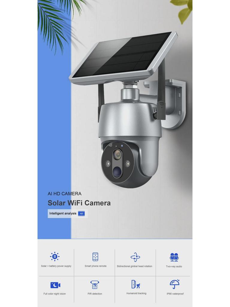 White Solar-Powered 360° WiFi Camera: 1080P Full-Color Night Vision
