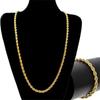 Gold-Plated 18K Twisted Chain Necklace & Bracelet, 3mm Thick, Couple Style