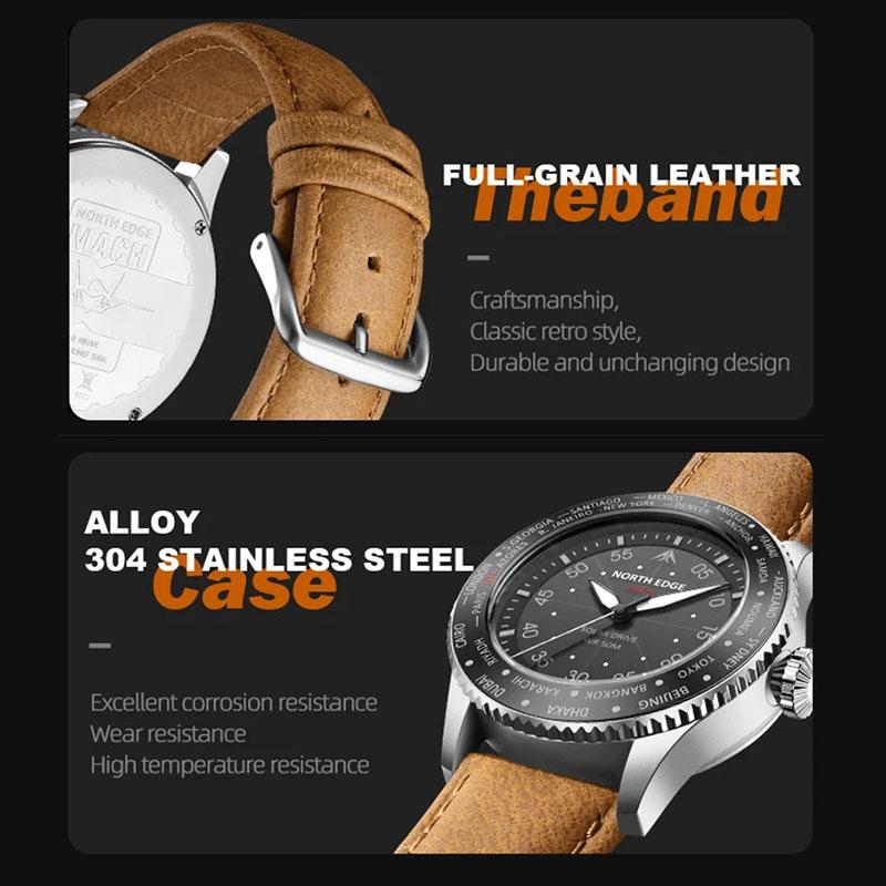 NORTH EDGE MACH Solar Power кварцевые часы мужские водонепроницаемые 50M мужские пилотные спортивные наручные часы светящиеся экологически чистые часы