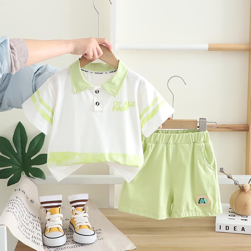 Children's Set Collar POLO Shirt Children's T-shirt Boys' College Style Casual Short Sleeved Shorts Two-piece Set