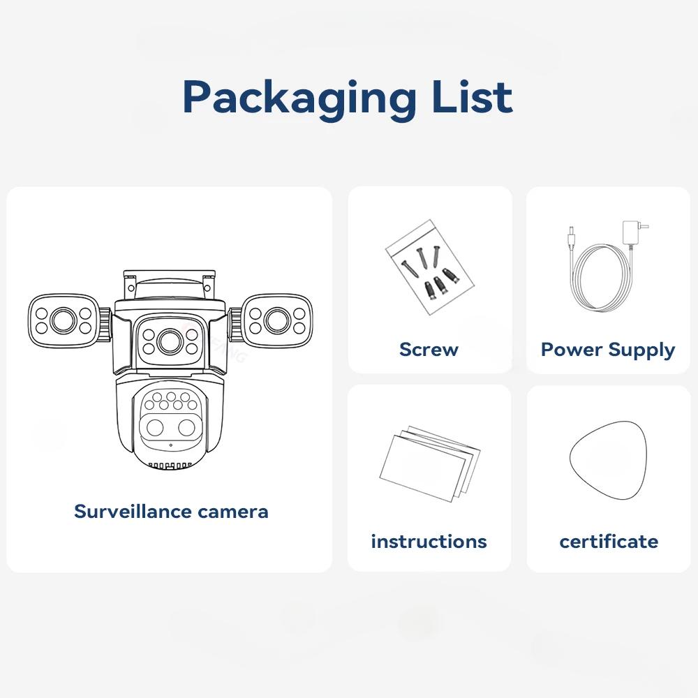 10K WiFi6 наружная камера 20MP 10X оптический зум Четырехэкранный Четырехобъективный PTZ Автоматическое отслеживание 6K Двойной объектив Водонепроницаемая система видеонаблюдения безопасности