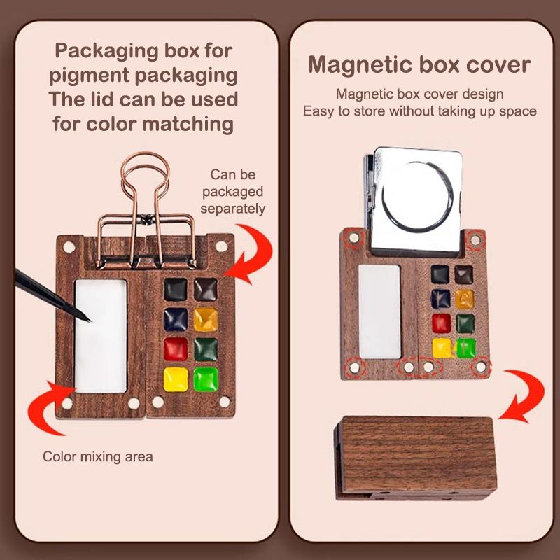 Mini Walnoothout Aquarel Palet Draagbare Verfdoos Met Clip Reis Schilderij Verfbak Kunstbenodigdheden Schetsboek Palet