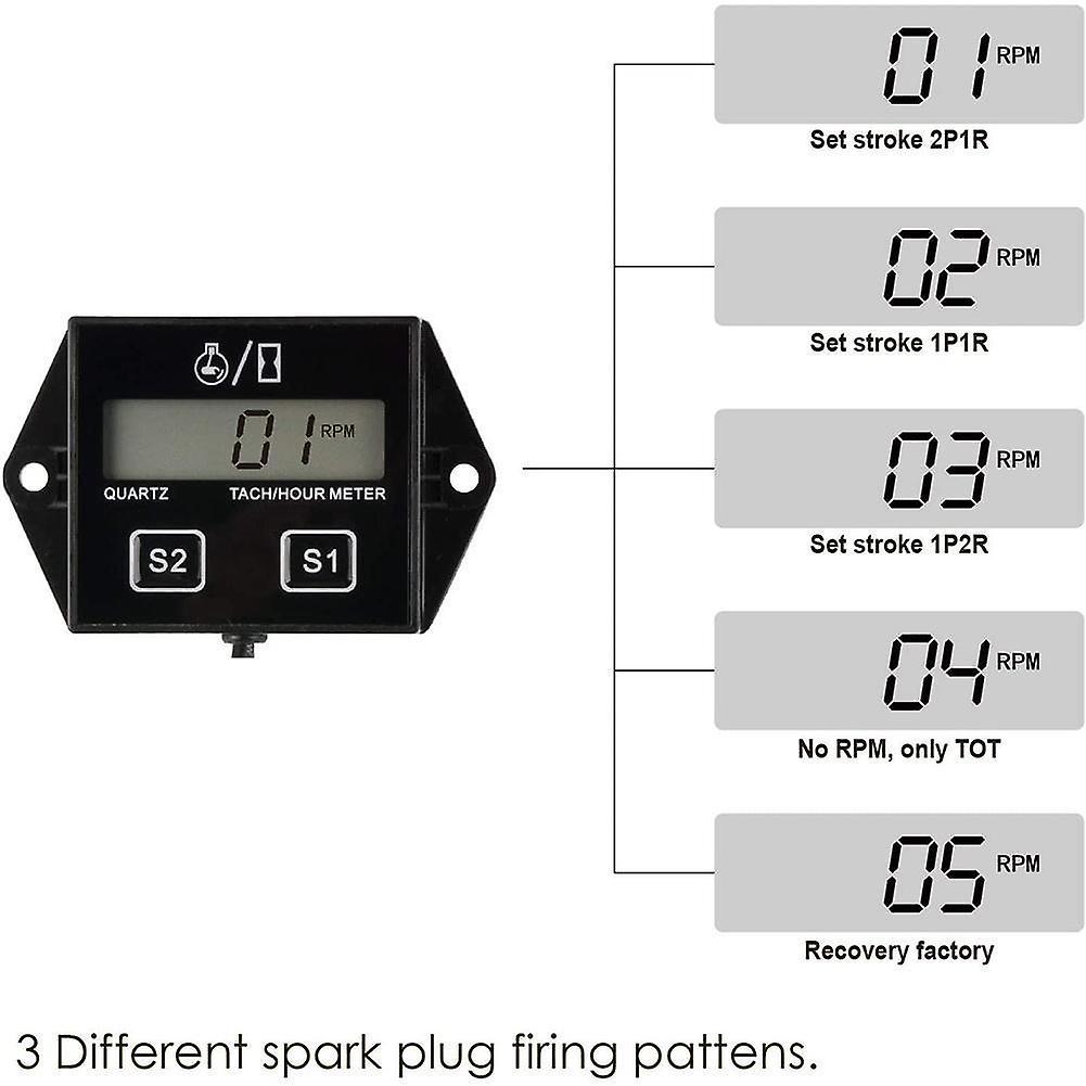Digital Engine RPM Tachometer Hour Meter Gauge. For 2 Stroke and 4