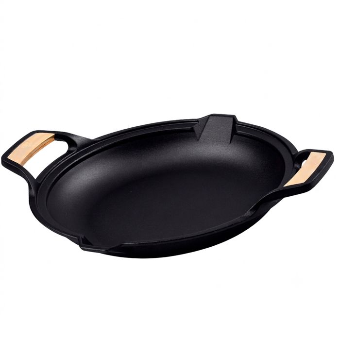 Poêle à Paella en Fonte Assaisonnée Induction 33cm, pour le Feu, Barbecue, Four Victoria 33521 Noir