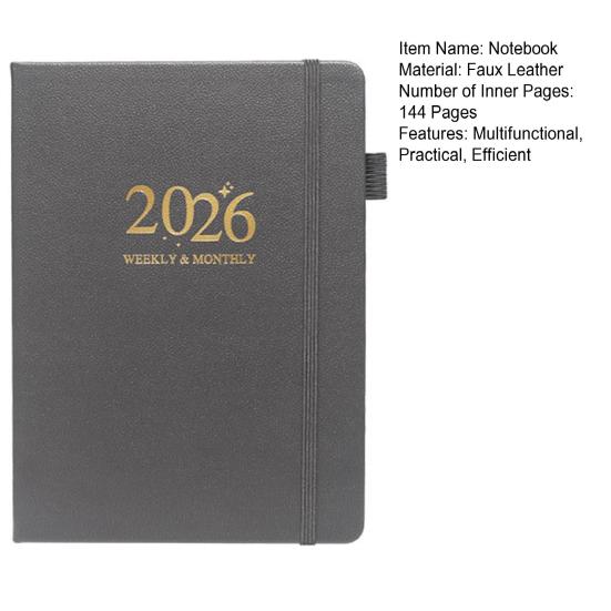 Планировщик 2026 года Блокнот А5 144 листа Твердый переплет Ежедневник Календарь Многофункциональный Расписание для баланса работы и личной жизни для путешествий, колледжа, дома