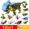 10в1 Милые животные Лиса Коала Собака Насекомое Черепаха Динозавр Страус Золотая рыбка Аквариум Птица Набор строительных блоков Модель Игрушка Дети