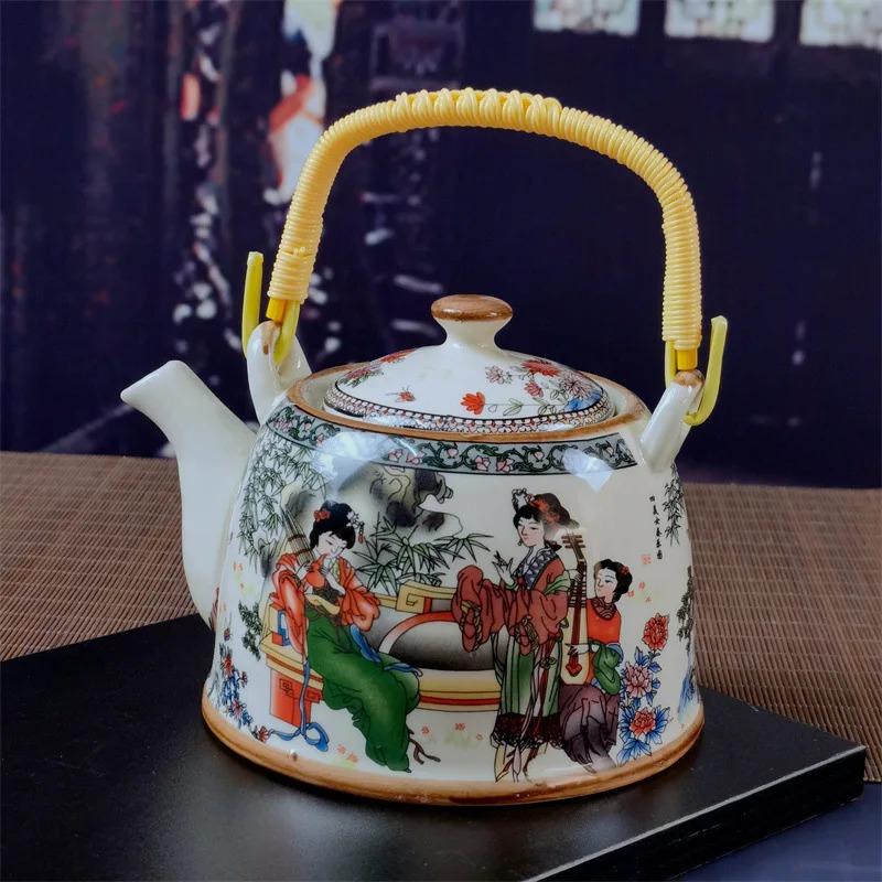 Бытовой фарфоровый чайник, керамический большой вместительный горшок для прохладной воды, большой синий и белый фарфоровый горшок с петлевой ручкой в ​​стиле ретро