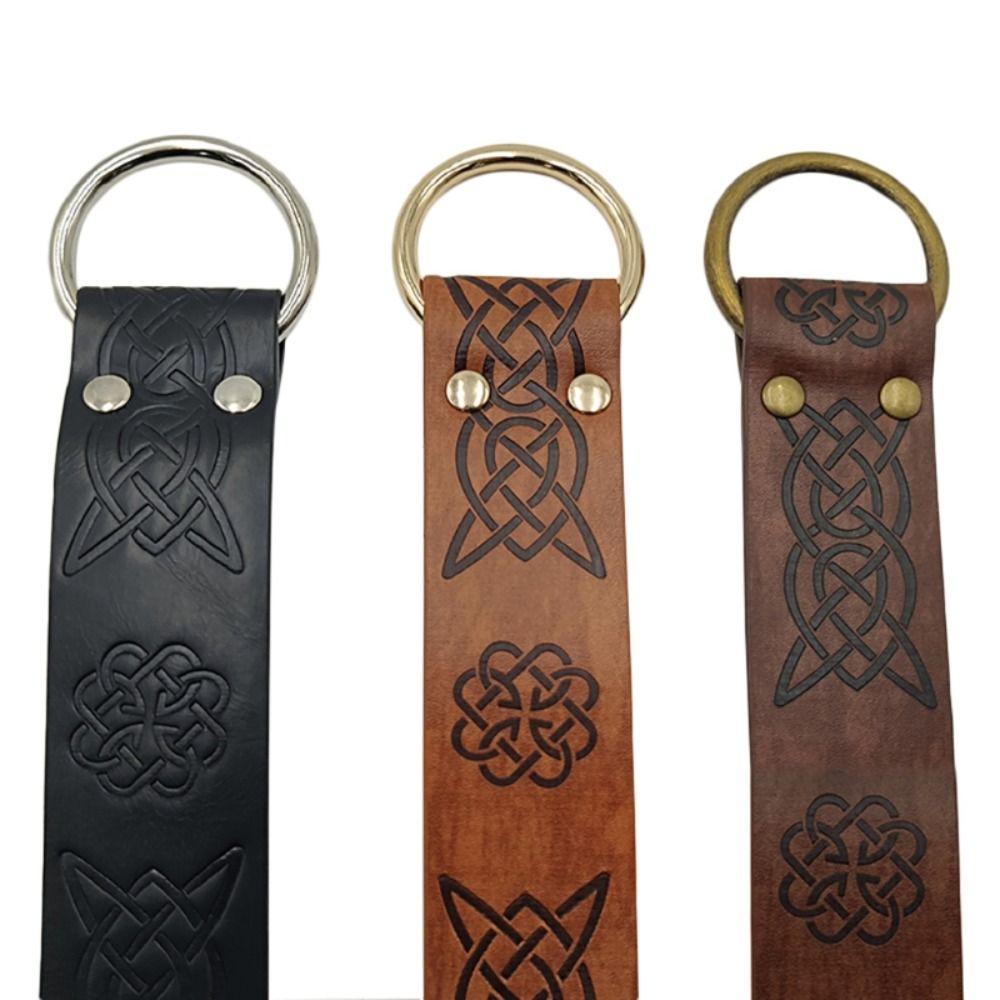 Medieval Embossed Leather Belt O Ring Buckle Waistband Knight Belts Viking Vegvisir Pants Bands