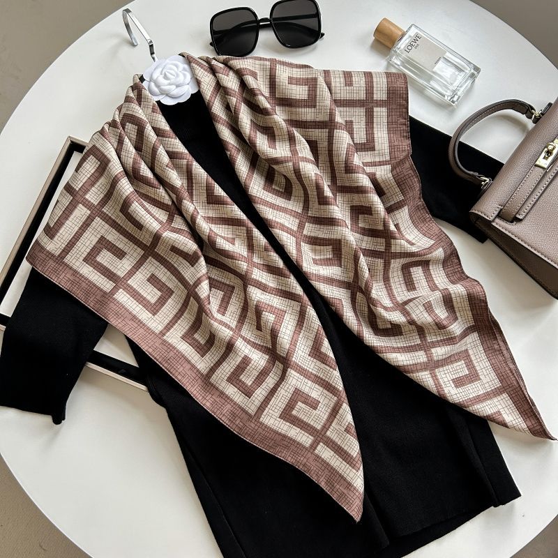 Печатный буквенный высококачественный искусственный шелк женский твил шелковый декоративный женский шелковый шарф