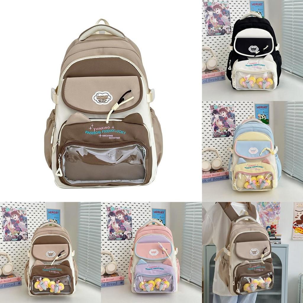 Capacity Large Color Blocked Backpack With Letter Embroidery Design Daily For