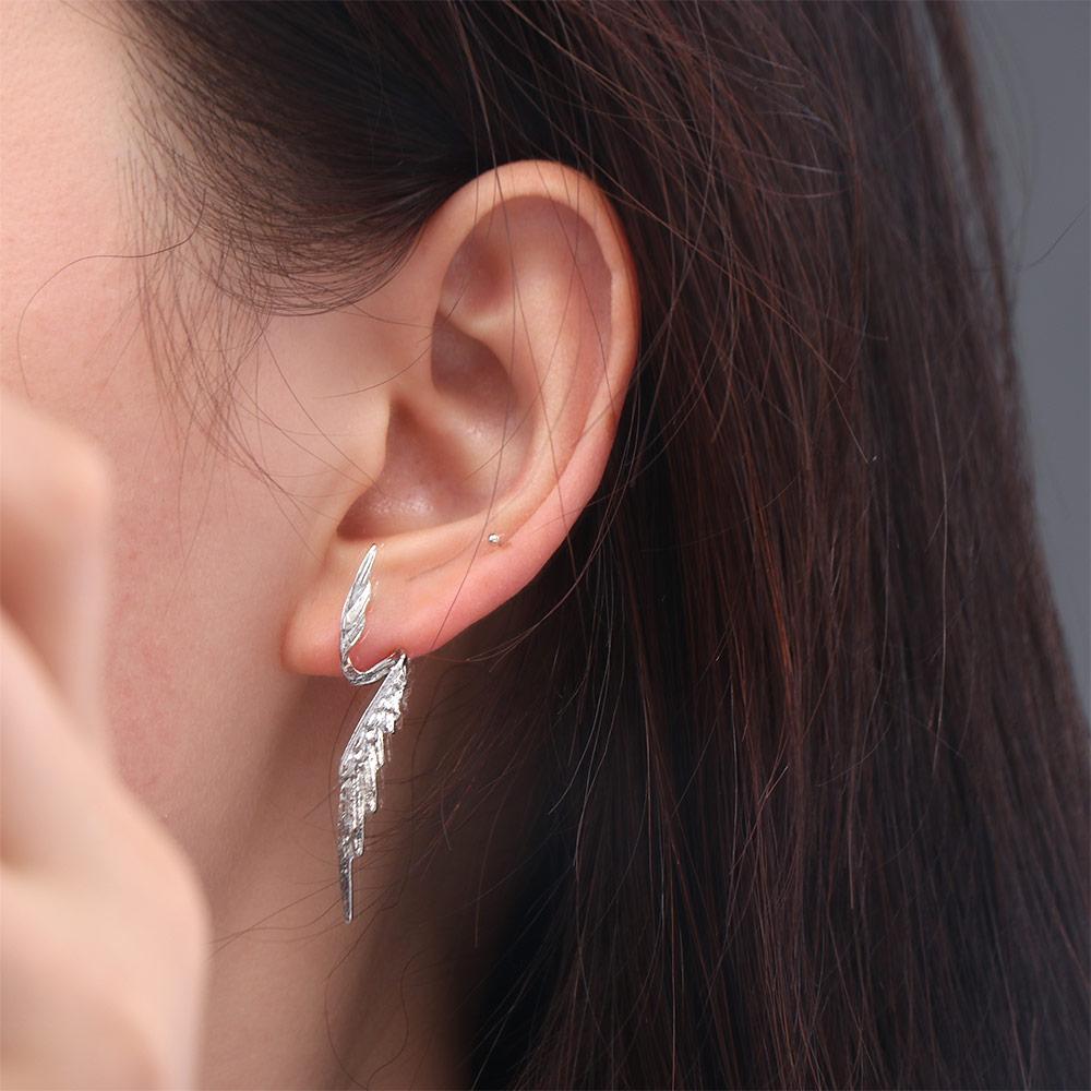 Silver Color Ear Clips Wings Shape Dangle Earrings Vintage Ear Accessories Women