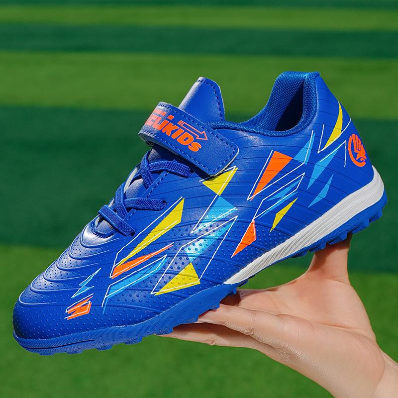 29-39 Kids Soccer Cleats Rubber Non-slip Velcro Lacing Artificial Turf Football Boots Outdoor Sports Training Football Shoes