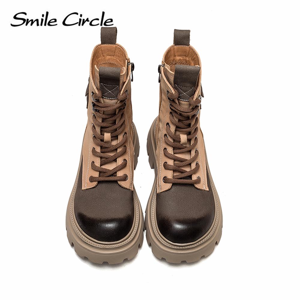 Женские ботинки из натуральной кожи на массивном каблуке, цветные сапоги с высоким берцем и толстой подошвой, модные повседневные женские мотоциклетные ботинки