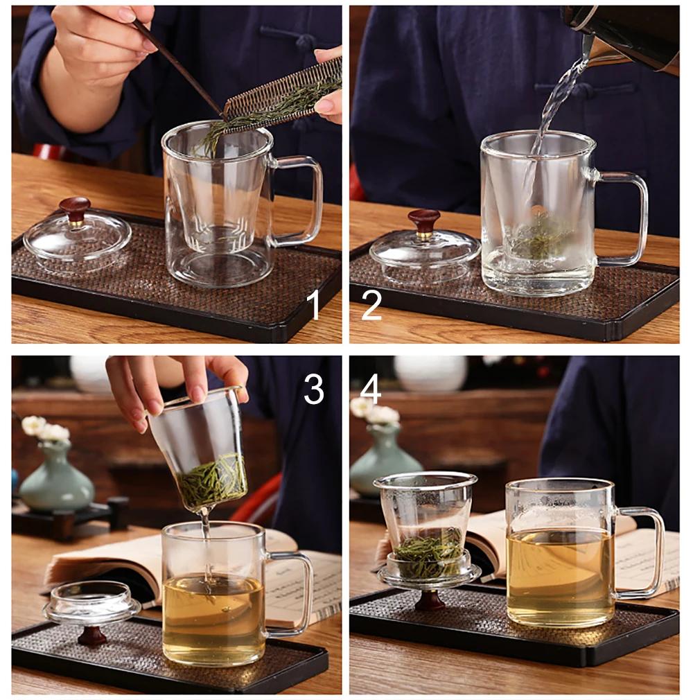 Кружка для чая из термостойкого стекла, чашка для разделения чая, фильтр из боросиликатного стекла, бытовая прозрачная чашка для чая с крышкой