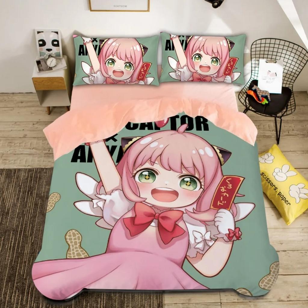 Cute Spy X Family Anya Duvet Cover,Anime Spy Family Bedding Set,Boys Girls Single Twin Queen Size Quilt Cover