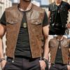 Men Punk Leather Vest Gothic Side Hollow Out Motorcycle Zipper Jacket Performance Costume Sleeveless Loose Waistcoat Winter Coat