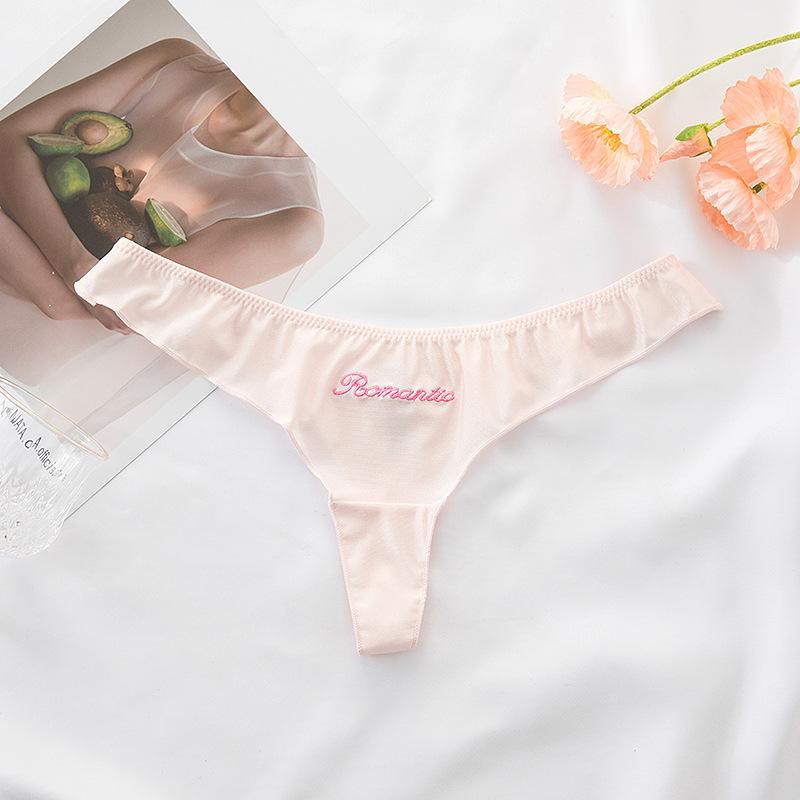 English Letters Ice Silk Sexy Girl Thong Panties Smooth Seamless Low Waist Pure Desire Women's Panties