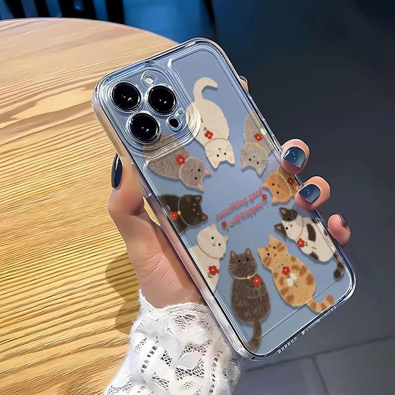 Мультяшный Милый Розовый Котенок Прозрачный Чехол для Телефона для IPhone 11 12 13 14 15 16 17 Pro Max IPhone 16 15 14 Plus Силиконовый Мягкий Чехол