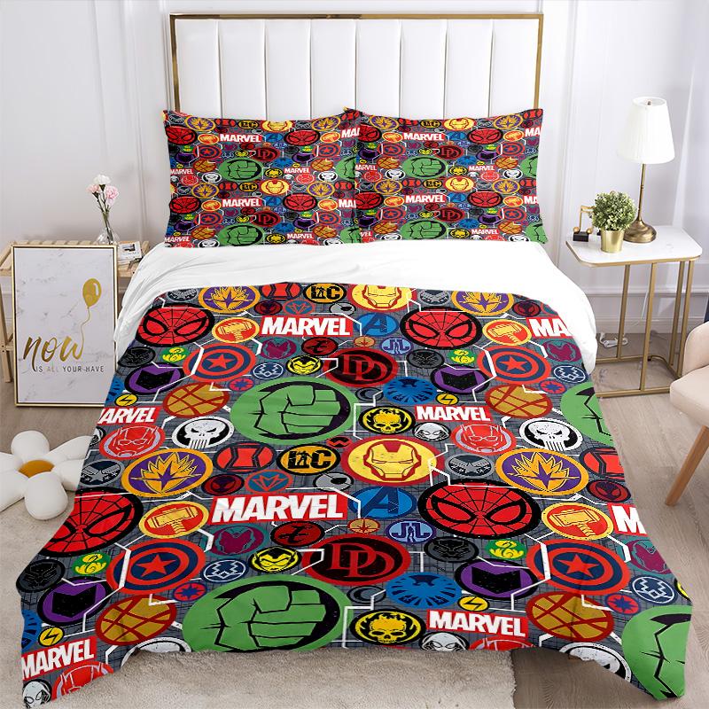 Marvel Superhero Logos Print 3Pcs Bedding Setduvet Cover With 2 Bedropillowcase Home Birthday Gift