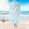1pc Oversized Quick-Dry Microfiber Beach Towel - Turquoise Blue & White Sea Turtle Design with Ocean Wave Pattern, Sand-Free