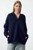 Women's Fashionable Stylish Sweatshirt Navy Blue Hooded Oversize Wide Fit Thick Knitted Sweatshirt
