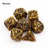 7 Pcs Golden Skull Metal Dice Hollow Metal Polyhedral Dice Set Suitable for Role-Playing RPG Board Game Card Game