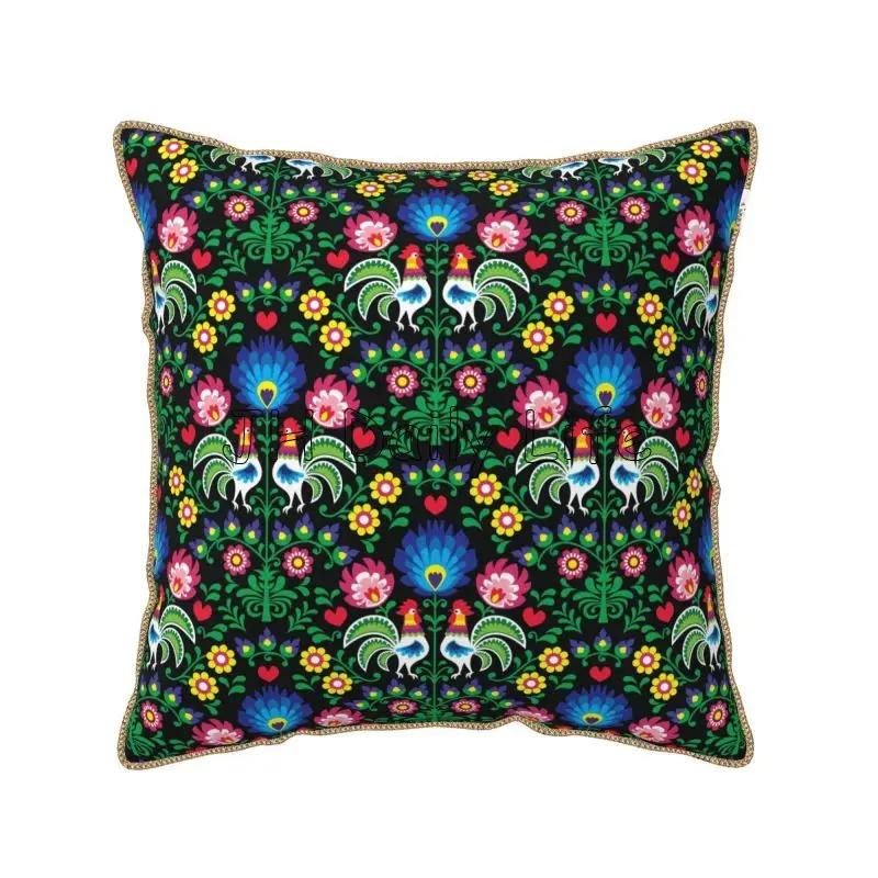 Poland Polish Florals Folk Art Flowers Soft Velvet Throw Pillow Case x Inch Pillow Cover for Home Sofa Couch Bed Car Decor