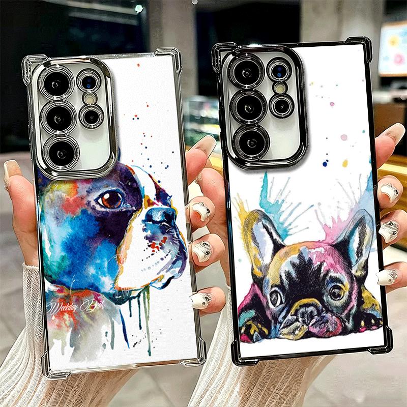 French Bulldog Dog Pug Design Plating Phone Case For Samsung Galaxy S24 S25 FE S26 Edge S23 Ultra S22 S21 Plus S20 Anti-Fall Air