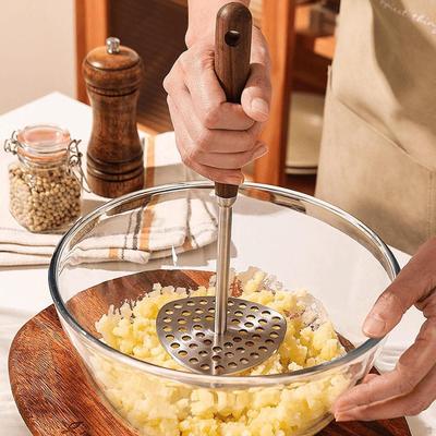 Кухонная картофеледавилка Инструмент для детского питания, толкушка для картофеля, нержавеющая сталь, деревянная, гладкая, антипригарная