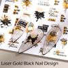 3D Flowers Leaves Nail Stickers Decals Gold Black Bronzing Flowers Gradient Adhesive Sticker Nail Design Art Decorations