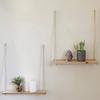 Wooden Rope Swing Wall Hanging Plant Flower Pot Tray Mounted Floating Wall Shelves Nordic Home Decoration Moredn Simple Design