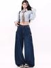 American retro wide-leg jeans women's spring and autumn new scimitar design sense high waist loose long pants