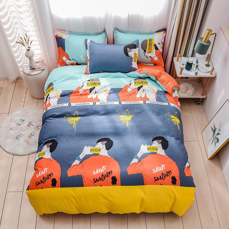 Комплект постельного белья из хлопка, 4 шт. С крышкой, наволочка для простыни, Детский комплект постельного белья с пасторальными цветами, King Queen, полный размер Twin