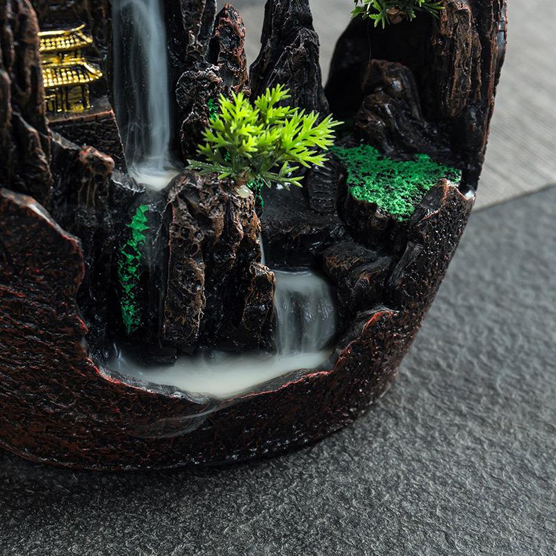 Creative Indoor Backflow Incense Burner: Mountain Stream Design with Agarwood & Sandalwood Aromatherapy for Home Decor
