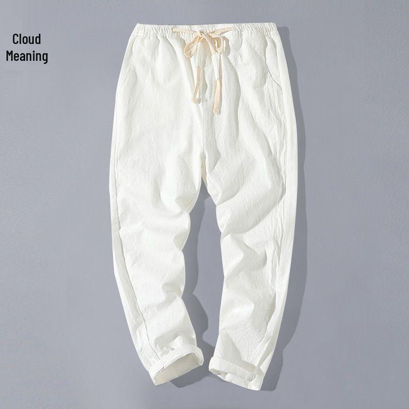 Men's Lightweight Linen Blend 9-Point Casual Trousers - Loose, Straight-Fit Summer Pants for Youth.