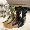 Fashion Thin Med Heels Ankle Boots Women Winter Shoes Brand Pleated Pointed Toe Short Boots Designer PU Leather Botas Mujer 2024